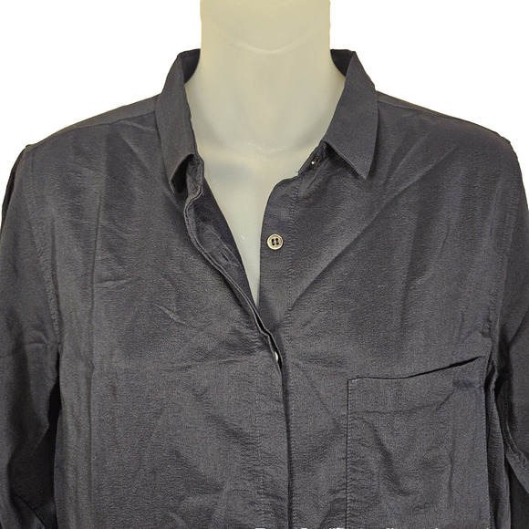 Tuckernuck Pomandere Silk Shirt Dress Medium Navy Minimal Shift Wool Womens 38 - Picture 10 of 15